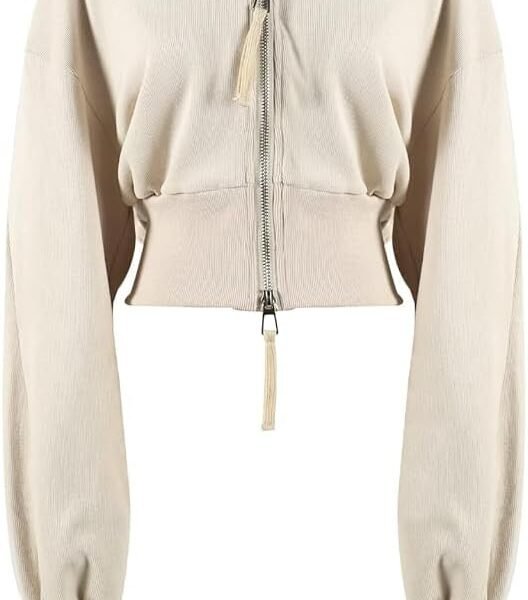 Cropped Hoodie Women Zip Up Long Sleeve Sweatshirts Casual Fashion Hooded Workout Jacket Crop Top