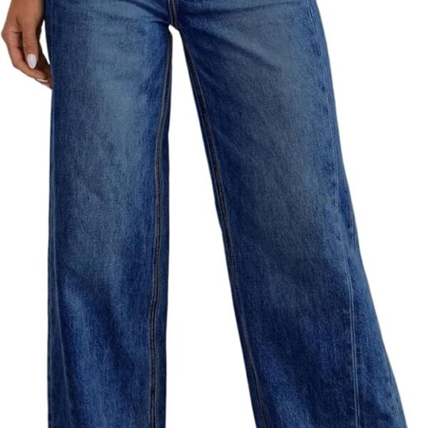 Women's Wide Leg Jeans High Waisted Stretchy Raw Hem  Denim Pants