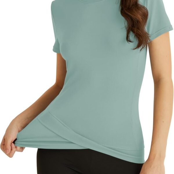 Workout Tops for Women Short Sleeve Cross Hem Athletic Compression Shirts Breathable Yoga T-Shirts