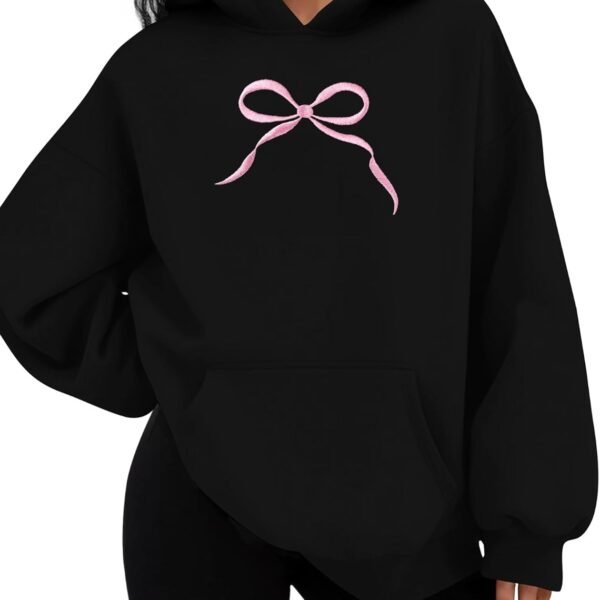 Oversized Bow Hoodie Cute Clean Girl Embroidered Sweatshirts Coquette Preppy Sweater Y2k Pullover Top Teen Girls