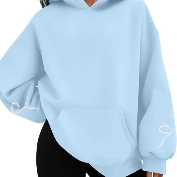 Oversized Bow Hoodie Cute Clean Girl Embroidered Sweatshirts Coquette Preppy Sweater Y2k Pullover Top Teen Girls