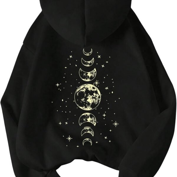 Women's Graphic Hoodies Drawstring Long Sleeve Moon Print Sweatshirt Pullover Fall Tops
