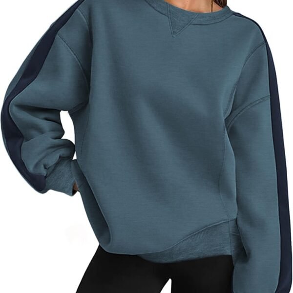 Womens Sweatshirt Long Sleeve Color Block Fleece Hoodies Fall Casual Crewneck Pullover Tunic Tops