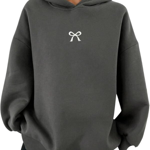 Oversized Hoodies for Women Bow Print Hooded Sweatshirt Drop Shoulder Long Sleeve Loose Pullover Top