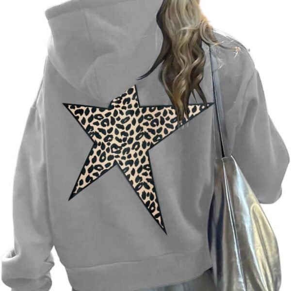 Hoodies for Womens Y2k Oversized Star Print Sweatshirts Aesthetic Cheetah Graphic Hooded Hoodie