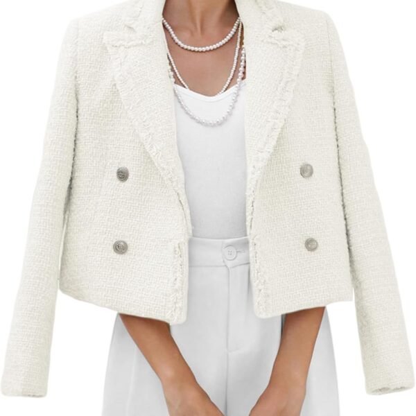 2025 Fall Women's Tweed Blazer Jacket - Fashion Warm Fully Lined Elegant Trendy Casual Cute Coat with Pockets