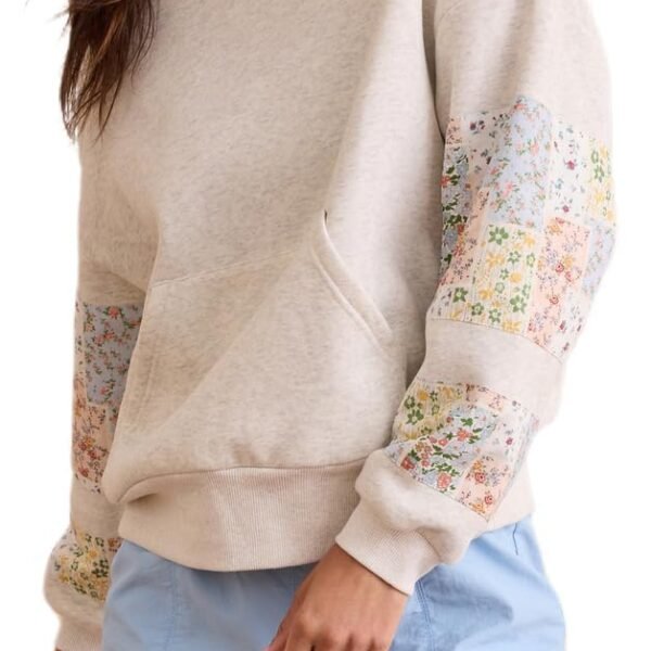 Cute Hoodies for Teen Girls Floral Embroidered Patchwork Hoodie Y2k Oversized Pullover Sweatshirt Preppy Streetwear