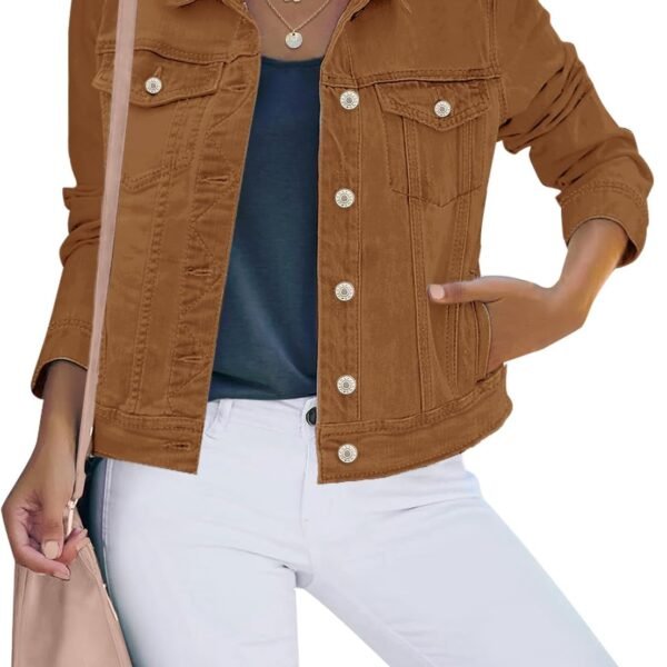 Women's Basic Button Down Stretch Fitted Long Sves Denim Jean Jacket