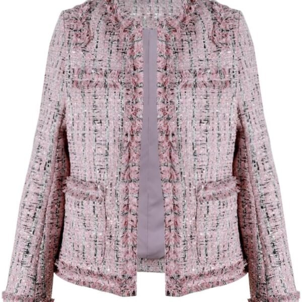 Women's Fall Business Casual Tweed Blazer Jacket Collarless Open Front Dressy Tweed Jacket