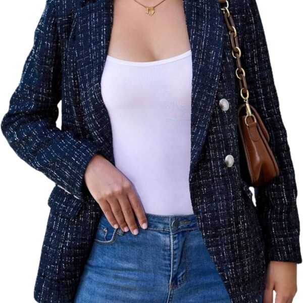 Womens Tweed Blazers Casual Jackets Long Sve Oversized Open Front Plaid Blazer Jackets Work Suits with Pockets