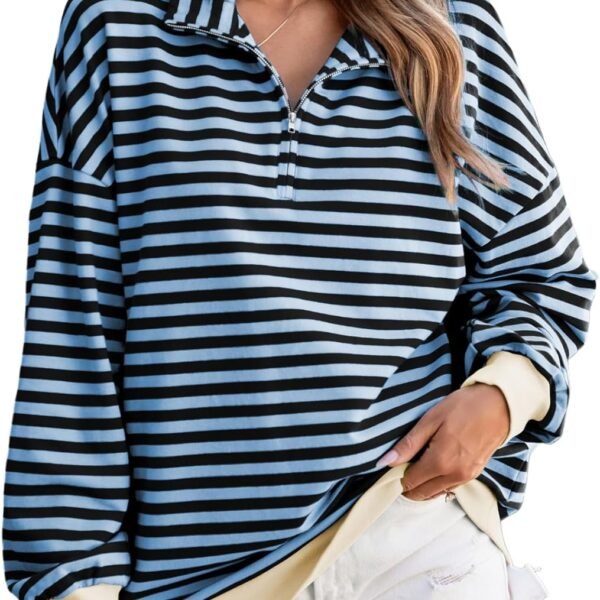 Oversized Sweatshirt for Women  Fall Outfits Fashion Long Sleeve Shirts Striped Quarter Zip Pullover Tops