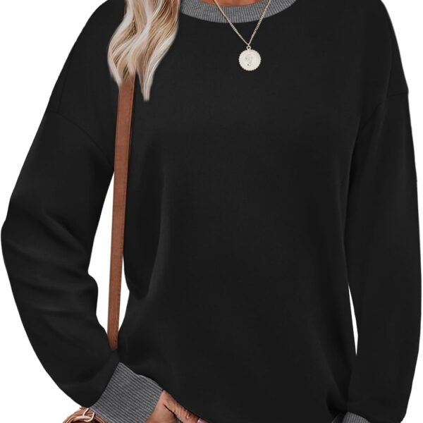 Sweatshirts for Women Crewneck Long Sleeve Loose Fit Tops Color Block Ribbed Trim Fashion 2025