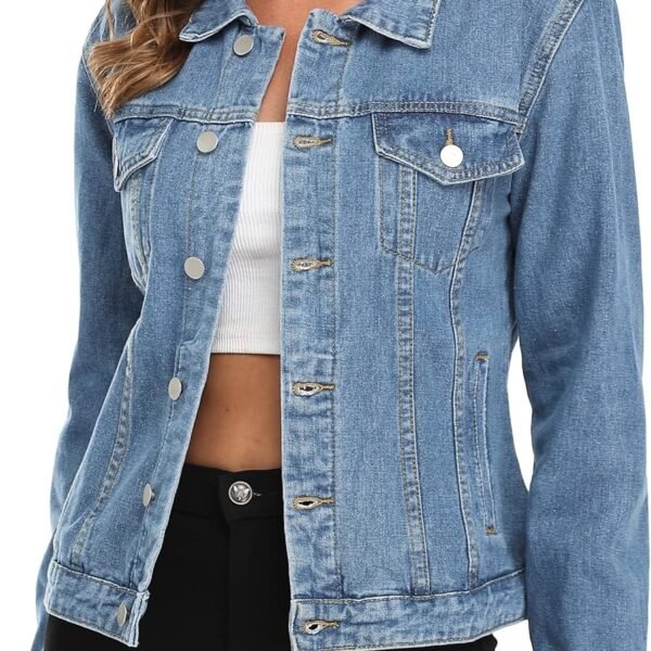 Women's Denim Jacket Button Up Long Sleeve Basic Trendy Jean Jacket Coat with Pockets